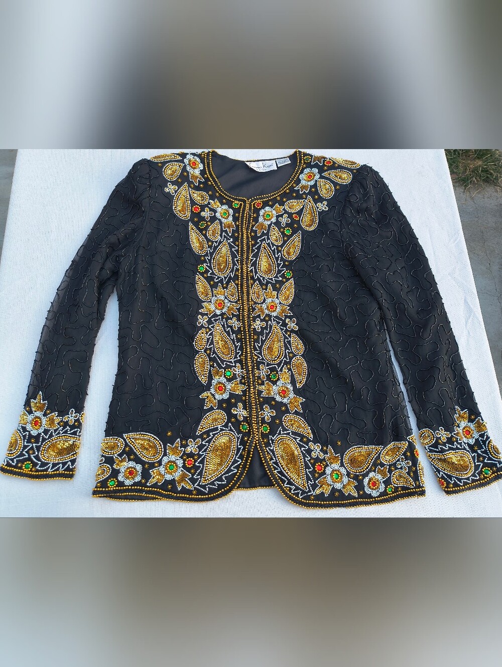 Vintage 1980s Lawrence Kazar Black Sequined & Beaded Evening Jacket